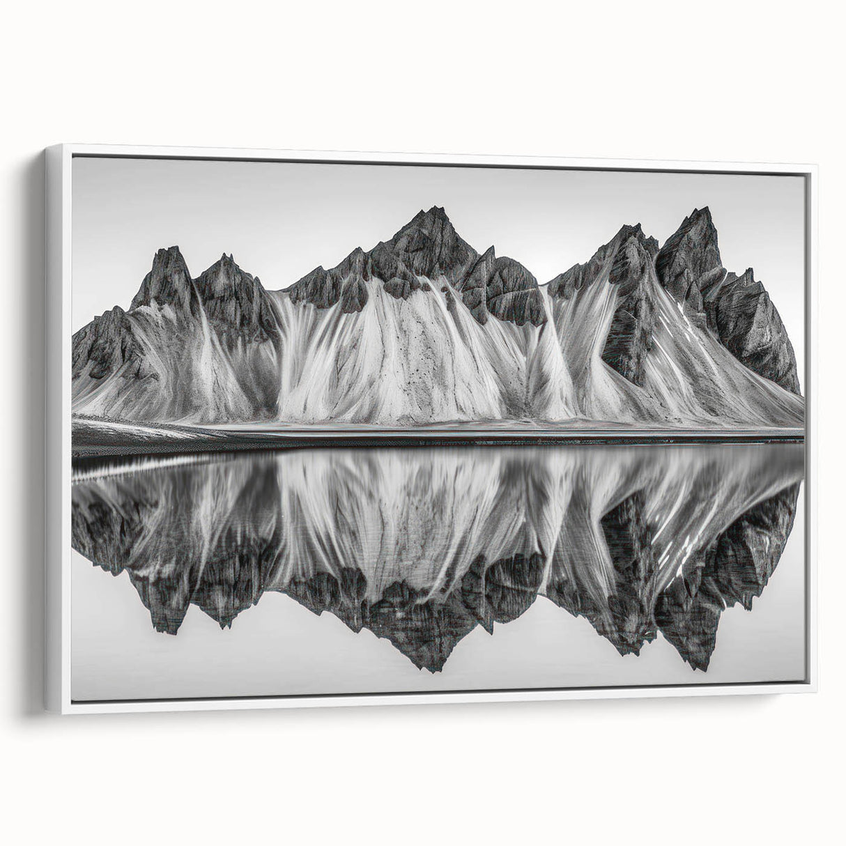 Vintage poster art of an Alaskan landscape on a large framed canvas, featuring vibrant colors against a black background.