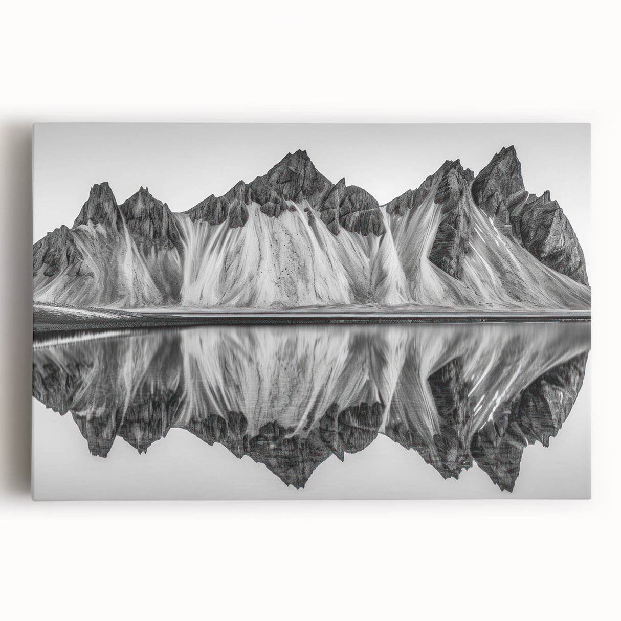 Black and white photograph of Alaska scenery on large stretched canvas, ideal for kitchen wall art.