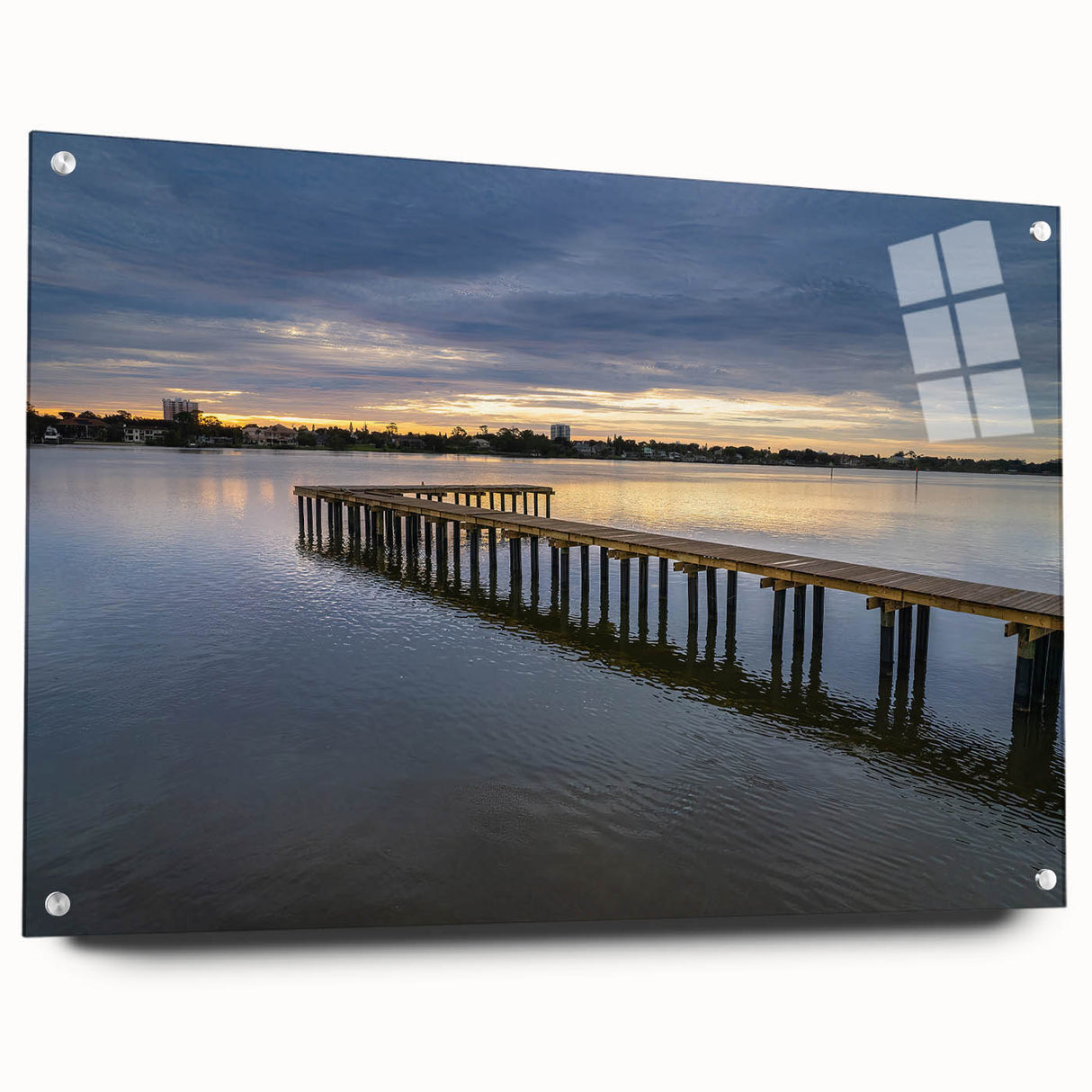Acrylic print of a large abstract Daytona scenery in vibrant blue and green tones, ideal for dining room decor.