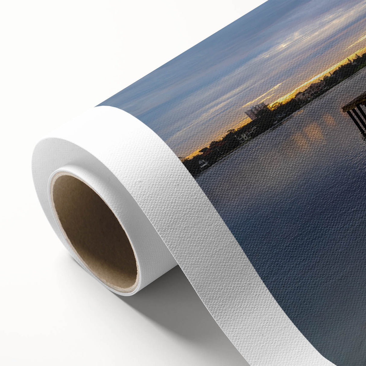 Art Deco poster of Daytona scenery on rolled canvas, featuring pastel beach tones, ideal for nursery wall art.