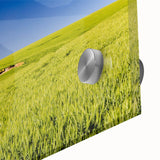 Large abstract wall art depicting Idaho scenery in muted earth tones on acrylic glass, ideal for dining room ambiance.