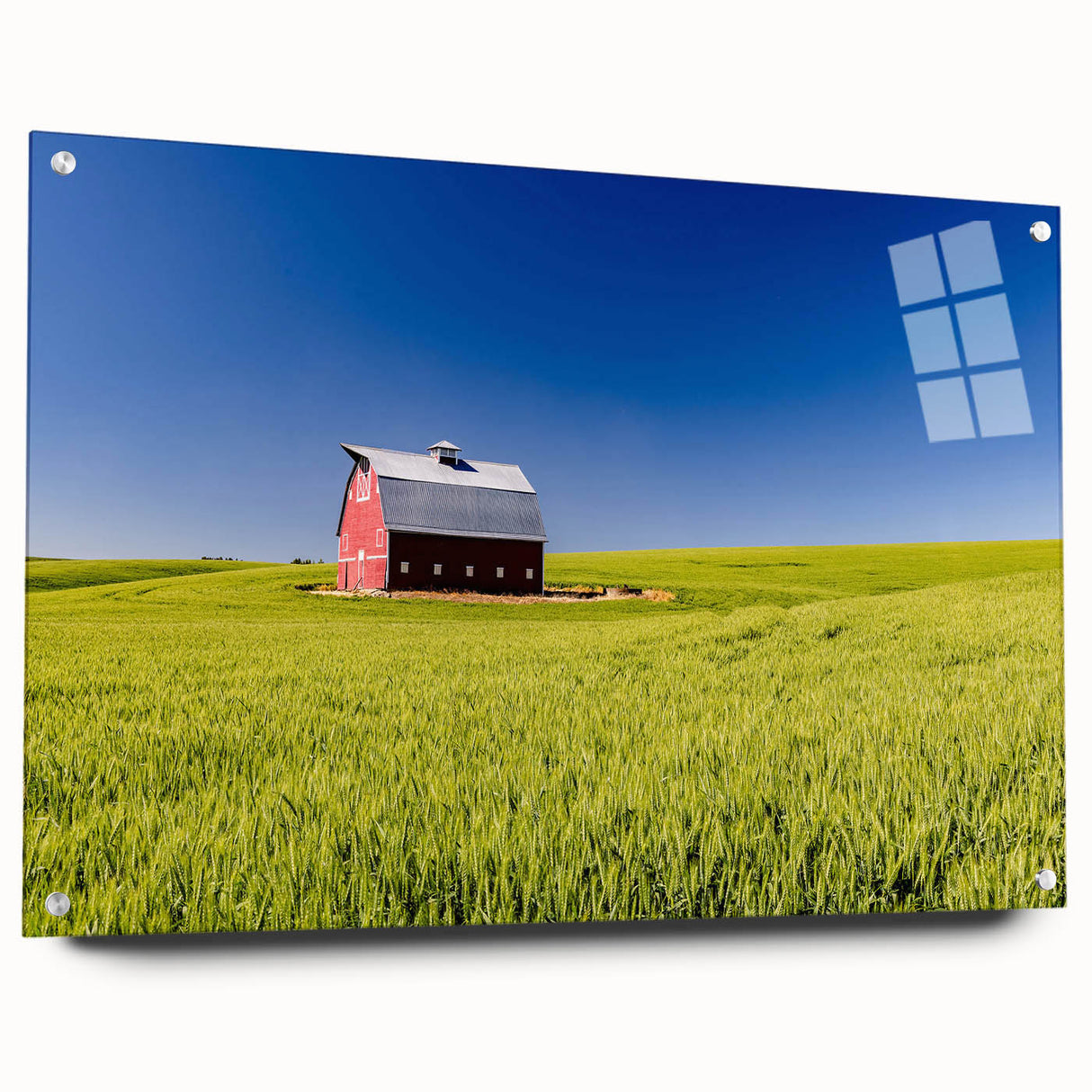 Acrylic glass print of Idaho scenery with muted earth tones, ideal for dining room decor.
