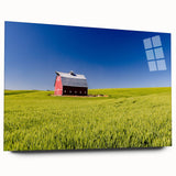 Large abstract wall art of Idaho scenery in soft earth tones on acrylic glass, ideal for bedroom or dining room decor.