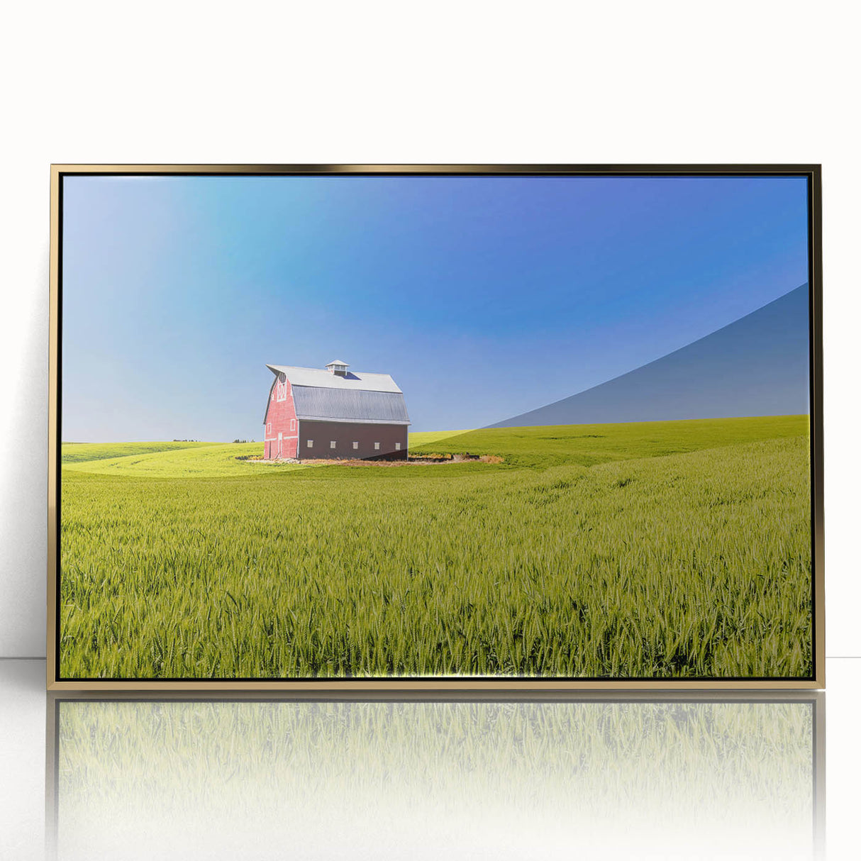 Large abstract wall art depicting Idaho scenery in muted earth tones, framed in acrylic with a mid-century modernist style.