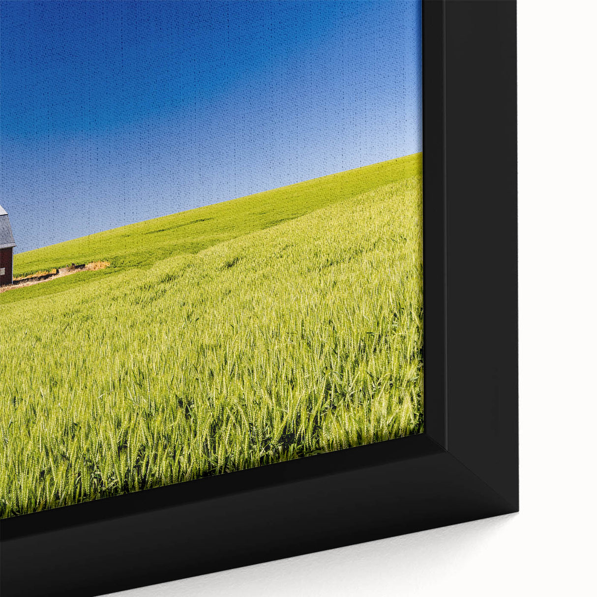 Close-up of a textured, extra-large black wall art featuring a colorful Idaho scenery on framed canvas.