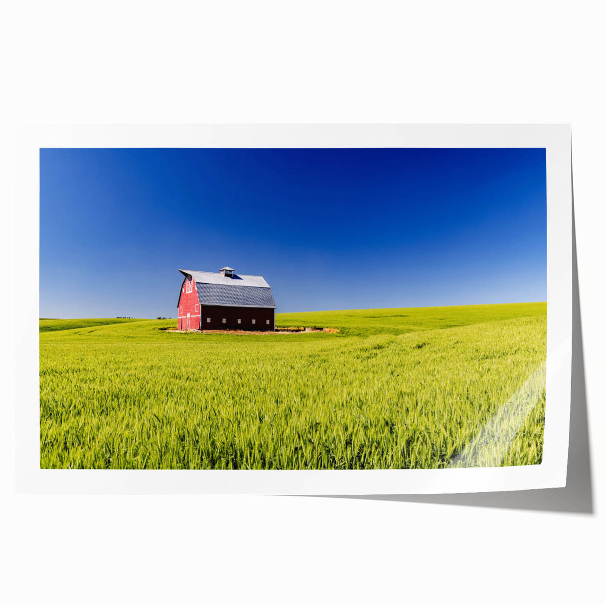 Extra large rolled print depicting Idaho scenery with vibrant greens and blues, ideal for art wall dining room.