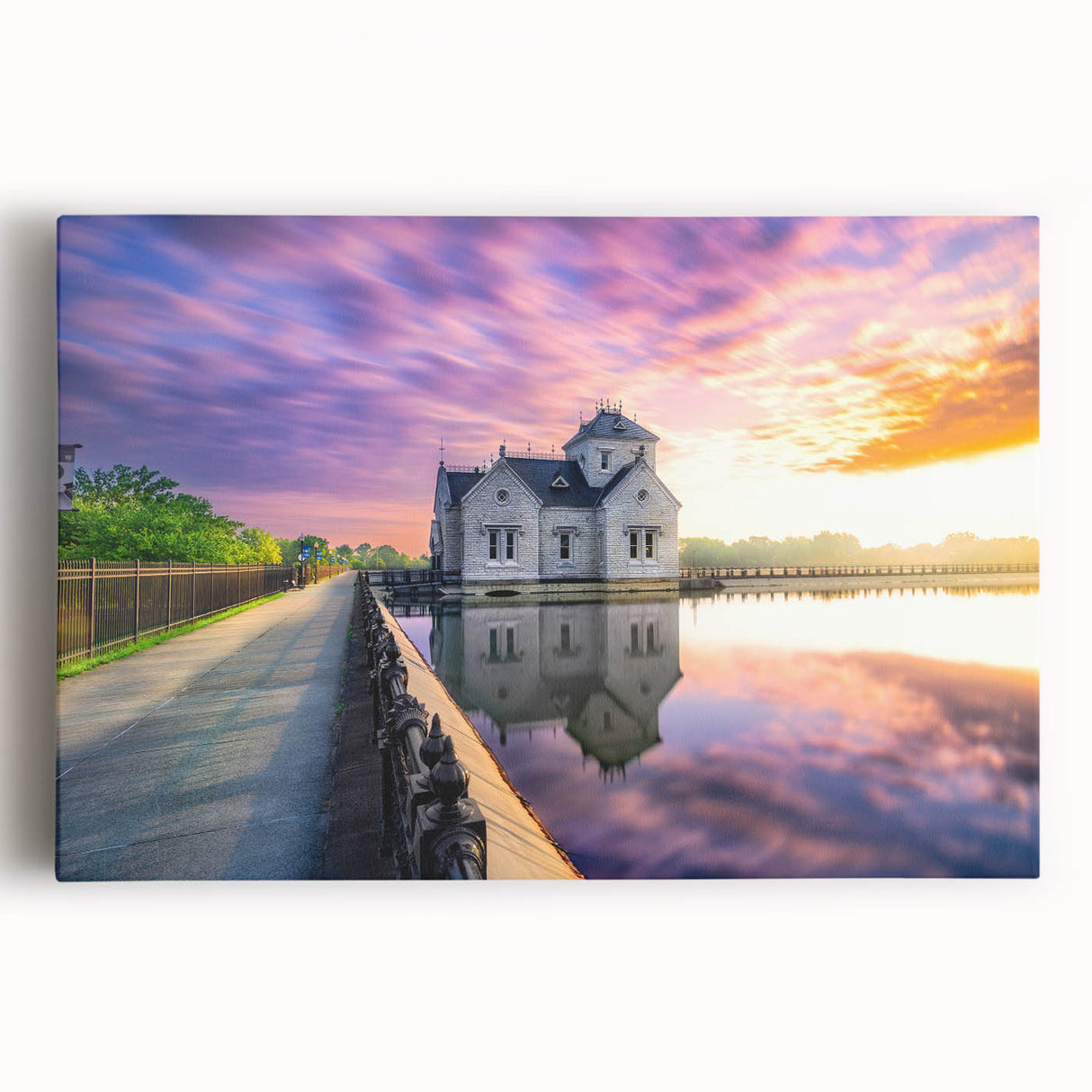 Black and white stretched canvas print of Kentucky scenery, suitable as large kitchen wall art.