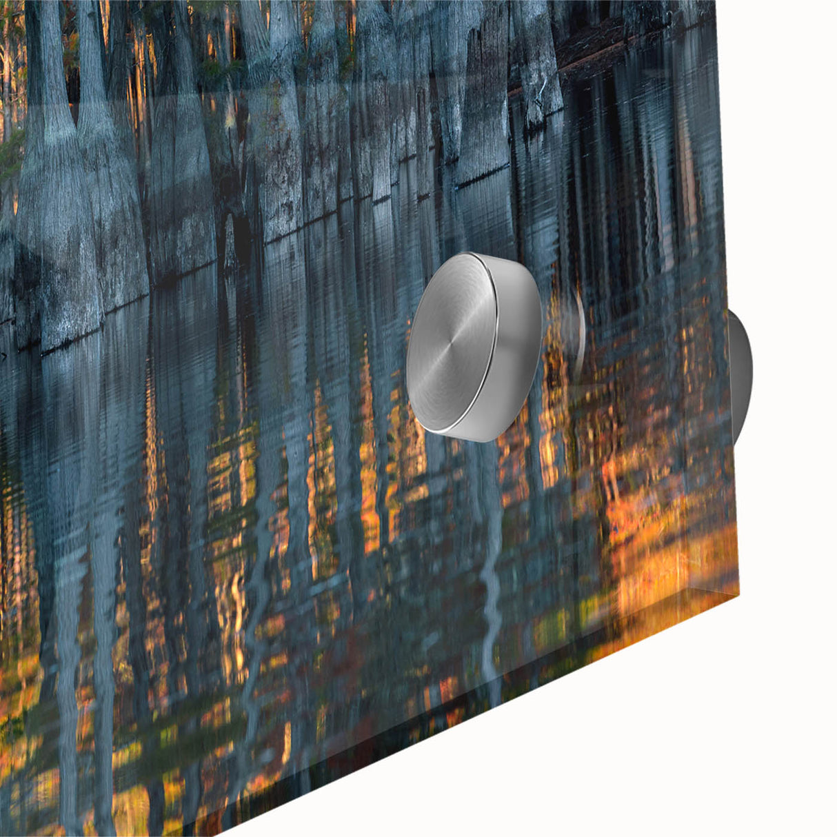 Large abstract wall art depicting Louisiana scenery in mid-century modernist style on acrylic glass.