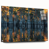 Acrylic print of a Louisiana landscape in muted greens and blues, ideal for dining room decor.
