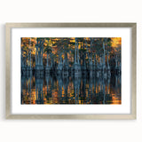 Textured abstract art print of a Louisiana landscape in muted earth tones on a framed silver mat, ideal for bedroom art.