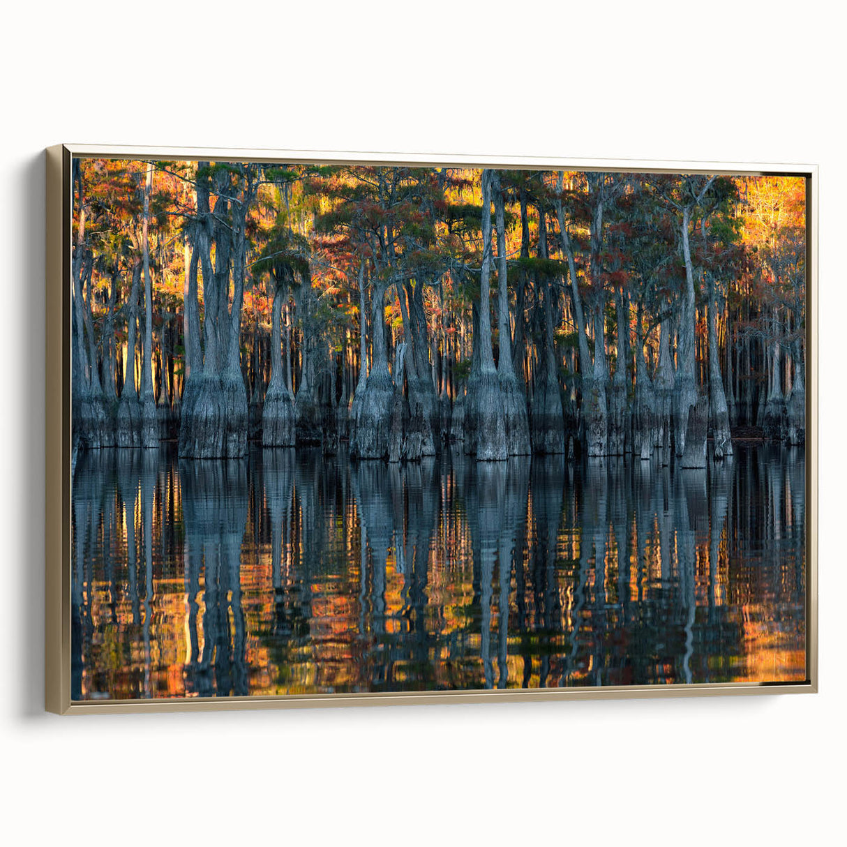 Framed canvas depicting a vintage-style Louisiana landscape in muted gold and black tones, suitable for bedroom wall art.
