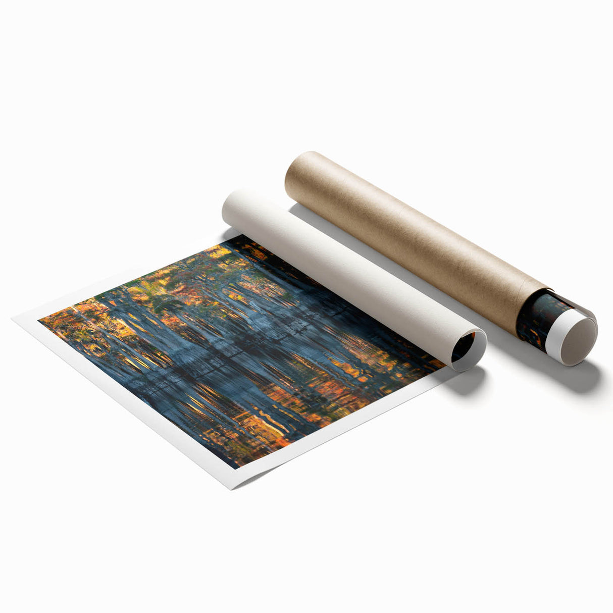 Extra large wall art featuring a Louisiana swamp scene in muted greens and browns on rolled canvas.
