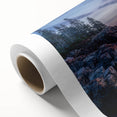 Art Deco style poster of Acadia National Park in muted green and blue tones on rolled canvas, ideal for nursery wall art.
