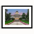 Extra large abstract art print depicting a colorful, textured Maine scenery on a black framed canvas.