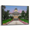 Black and white framed canvas of a Maine landscape, featuring vintage poster art style, ideal for bedroom decor.
