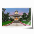 Rolled print of a serene Maine landscape with lush greenery and soft blue skies, ideal for art wall dining room.