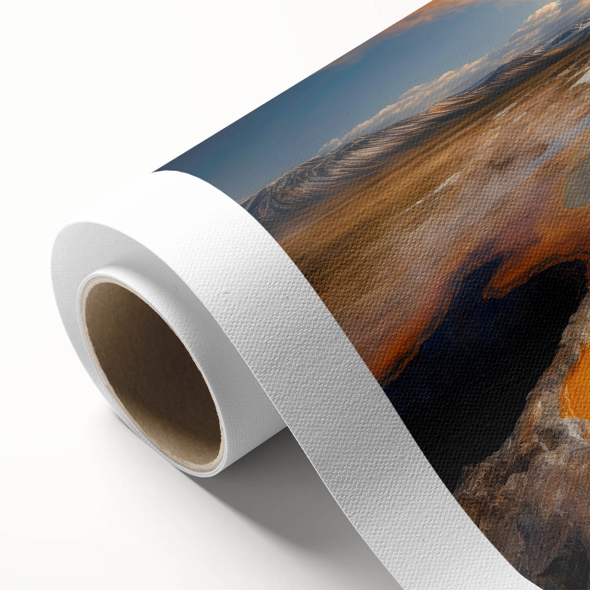 Art deco poster of Yellowstone scenery, muted earth tones on rolled canvas, ideal for nursery wall art.