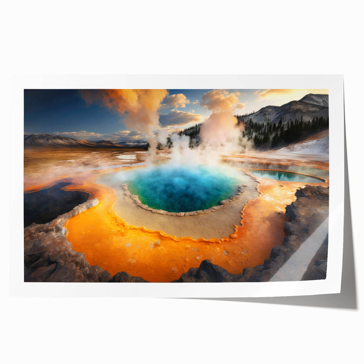 Yellowstone scenic landscape on extra large rolled canvas, featuring vibrant green and blue tones.