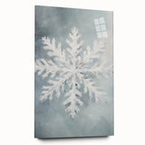 Large abstract wall art depicting winter season in muted blue and gray tones on acrylic glass.