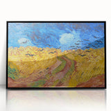 Large abstract wall art print featuring mid-century modernist design in vibrant hues on a framed acrylic.