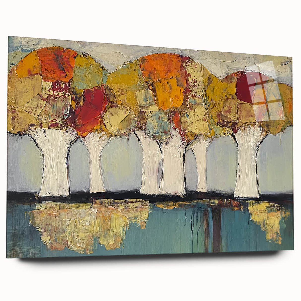 Abstract floral acrylic glass artwork showcasing vibrant colors and intricate designs, displayed from a side view without pins, perfect for modern decor.