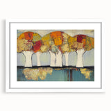 Abstract floral frame with a white mat, showcasing vibrant colors and intricate designs, perfect for enhancing modern home décor and artistic spaces.
