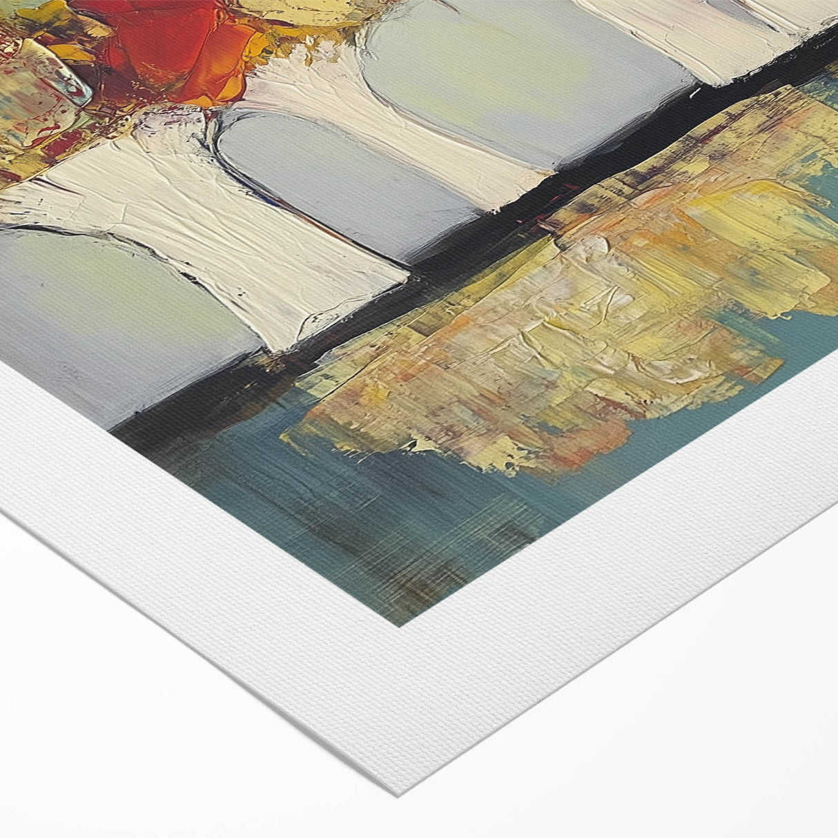 Abstract floral design on rolled canvas, showcasing vibrant colors and intricate patterns. Ideal for modern home decor, enhancing aesthetic appeal and ambiance.