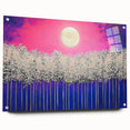 Abstract landscape acrylic glass artwork showcasing vibrant colors and geometric shapes, displayed in a side view with pins for hanging. Ideal for modern decor.