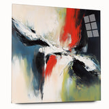 Large Abstract Wall Art – Red, Black & Olive Green Expressionist Canvas