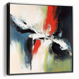Large Abstract Wall Art – Red, Black & Olive Green Expressionist Canvas