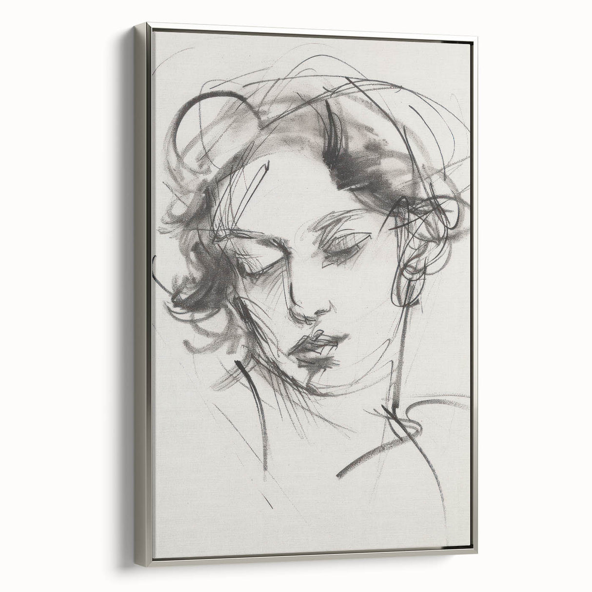 Framed abstract figurative canvas art with a silver frame, showcasing a modern design that adds elegance to any interior. Perfect for contemporary home decor.