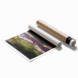 Abstract floral art print featuring vibrant colors and intricate designs, rolled for easy shipping in a protective tube. Ideal for modern home decor.