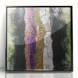 Framed acrylic artwork displaying vibrant abstract floral designs in shades of blue and pink, set against a sleek black frame, ideal for modern home decor.