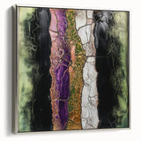 Framed abstract floral canvas art with a silver frame, showcasing vibrant colors and intricate patterns, ideal for modern home decor. Perfect for enhancing any wall space.