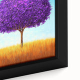 Close-up of an abstract landscape framed canvas, showcasing vibrant colors and intricate textures, ideal for modern home decor and art enthusiasts.