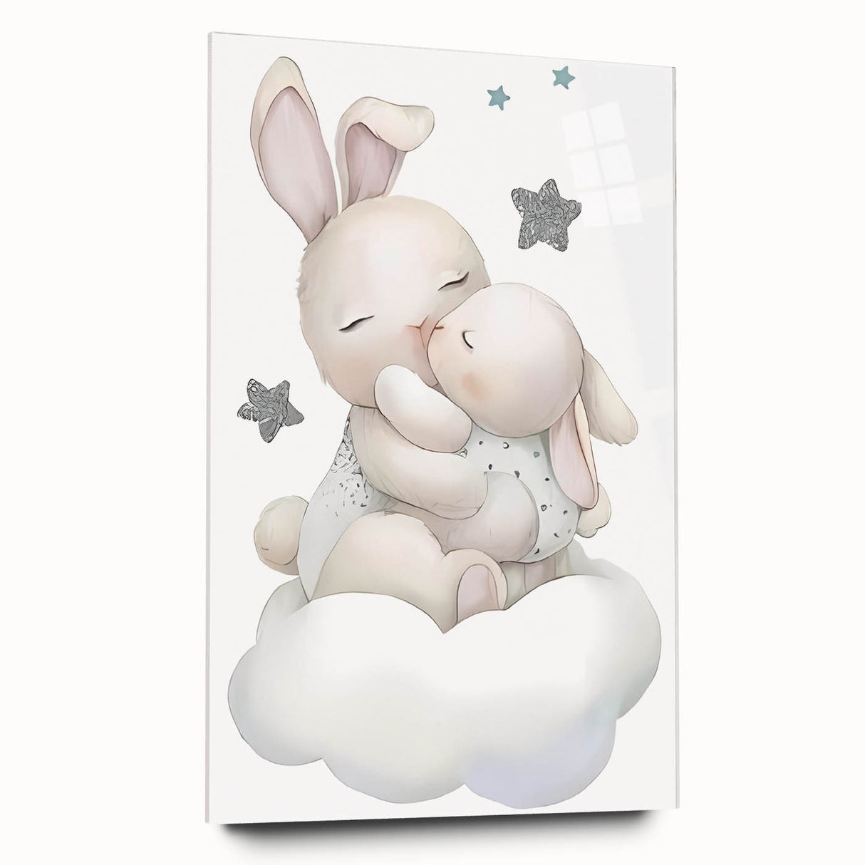 Sleeping Bunny & Baby Girls Room Wall Art - Nursery Cloud Decor