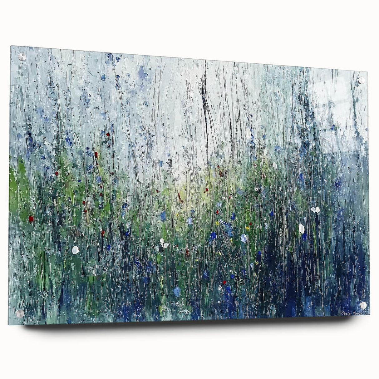 Elegant Dining Room Wall Art – Blue & Green Abstract Floral Print
