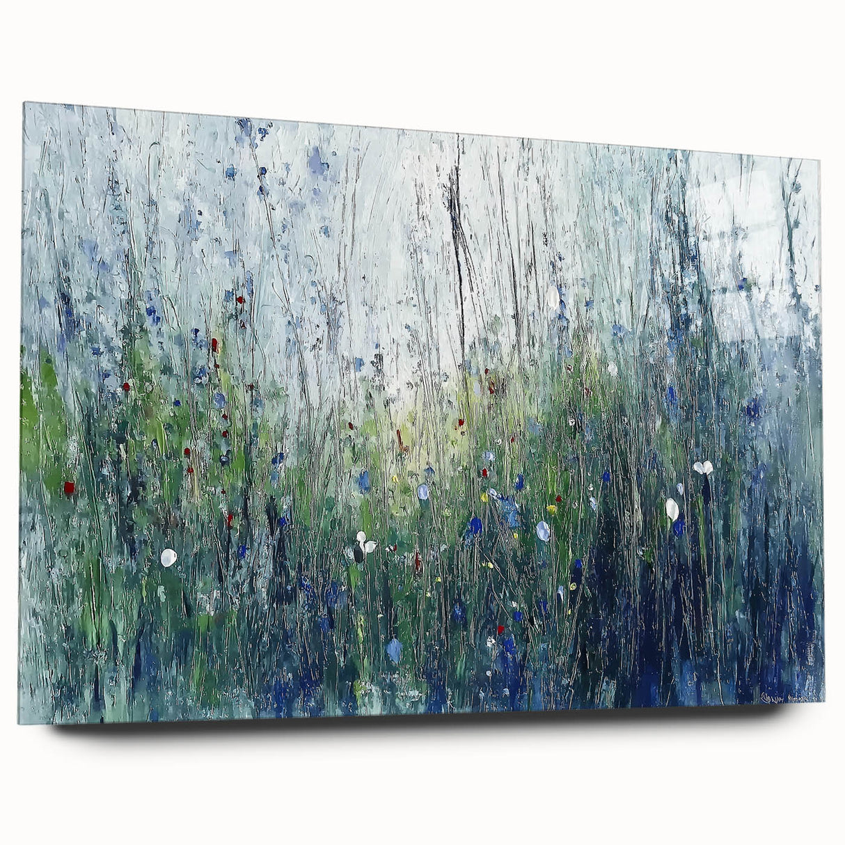Elegant Dining Room Wall Art – Blue & Green Abstract Floral Print