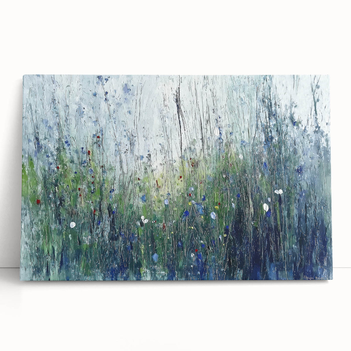 Elegant Dining Room Wall Art – Blue & Green Abstract Floral Print