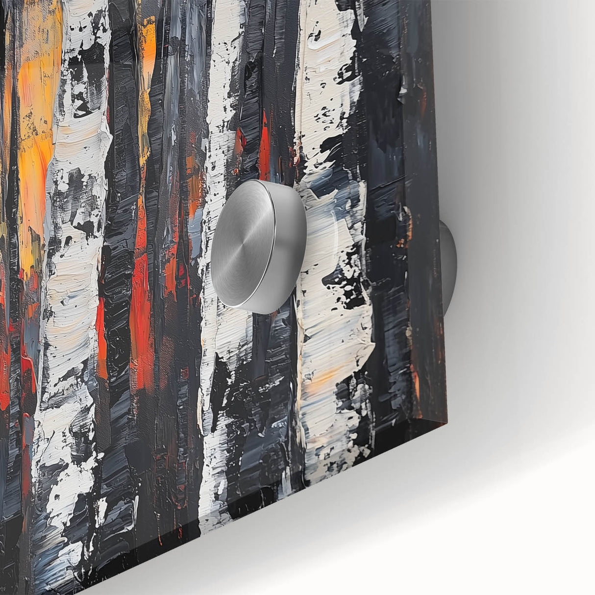 Close-up of vibrant abstract floral acrylic artwork on glass, showcasing intricate brushwork and vivid colors, perfect for modern home decor.