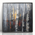 Framed acrylic artwork showcasing a vibrant abstract floral design with bold colors and sleek black borders, perfect for modern home décor.