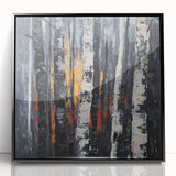 Framed acrylic artwork showcasing a vibrant abstract floral design with bold colors and sleek black borders, perfect for modern home décor.