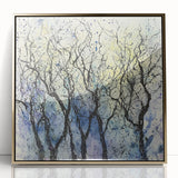 Framed abstract floral artwork with vibrant gold accents, showcasing a modern design that enhances contemporary decor, perfect for living spaces or offices.