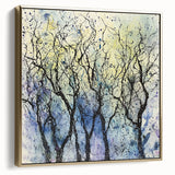 Framed canvas artwork displaying abstract floral designs in shades of silver and gold, elegantly set against a minimalist background, perfect for modern home decor.