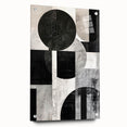Abstract minimalist wall art displayed in a side view, featuring vibrant colors and geometric shapes, mounted with decorative pins on a sleek backdrop.