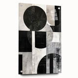 Abstract minimalist wall art displayed in a side view, featuring vibrant colors and geometric shapes, mounted with decorative pins on a sleek backdrop.