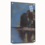 Modern Wall Art - Atmospheric Blue Lake under Black Rock for Tranquil Decor