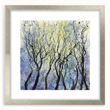 Abstract floral art frame with a silver mat, showcasing vibrant colors and intricate patterns, ideal for modern home decor and wall embellishments.
