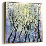 Framed canvas artwork showcasing an abstract floral design in silver and gold hues, perfect for modern home decor. The elegant piece adds a touch of sophistication to any room.