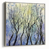 Framed canvas artwork showcasing an abstract floral design in vibrant colors, accented with a sleek silver frame, ideal for modern home decor.